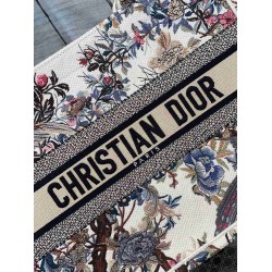 Dior Medium Book Tote Bag In White Jardin d'Hiver Embroidery CDBS2457