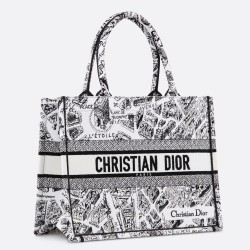 Dior Medium Book Tote Bag In White Plan de Paris Embroidery CDBS2460