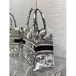 Dior Medium Book Tote Bag In White Toile de Jouy Voyage Embroidery CDBS2464