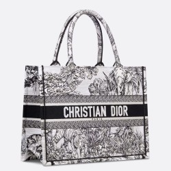 Dior Medium Book Tote Bag In White Toile de Jouy Voyage Embroidery CDBS2464