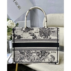 Dior Medium Book Tote Bag In White Toile de Jouy Zodiac Embroidery CDBS2465