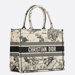 Dior Medium Book Tote Bag In White Toile de Jouy Zodiac Embroidery CDBS2465