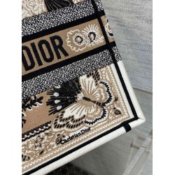 Dior Medium Book Tote Bag in Beige Butterfly Bandana Embroidery CDBS2421