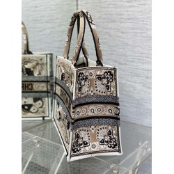 Dior Medium Book Tote Bag in Beige Butterfly Bandana Embroidery CDBS2421