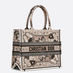 Dior Medium Book Tote Bag in Beige Butterfly Bandana Embroidery CDBS2421