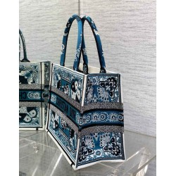 Dior Medium Book Tote Bag in Blue Butterfly Bandana Embroidery CDBS2430