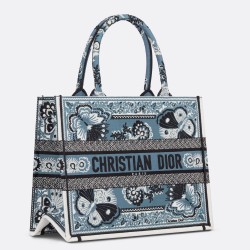 Dior Medium Book Tote Bag in Blue Butterfly Bandana Embroidery CDBS2430