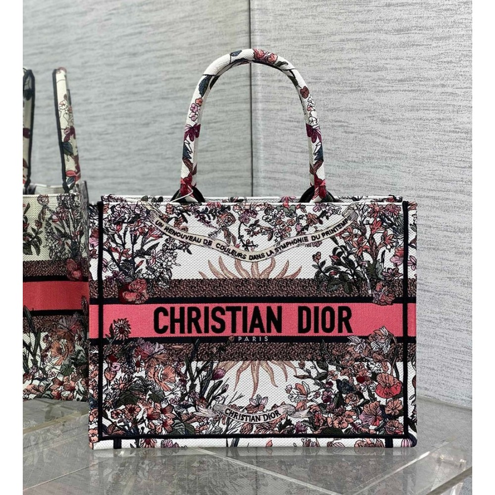 Dior Medium Book Tote Bag in Dior 4 Saisons Printemps Soleil Embroidery CDBS2440