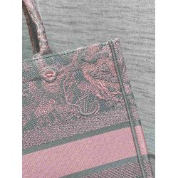 Dior Medium Book Tote Bag in Grey and Pink Toile de Jouy Reverse Embroidery CDBS2446