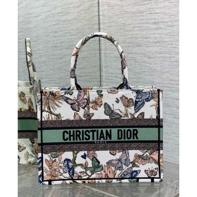 Dior Medium Book Tote Bag in White Toile de Jouy Mexico Embroidery CDBS2461