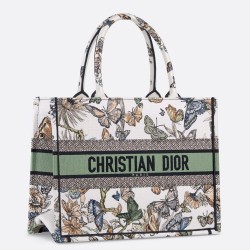 Dior Medium Book Tote Bag in White Toile de Jouy Mexico Embroidery CDBS2461