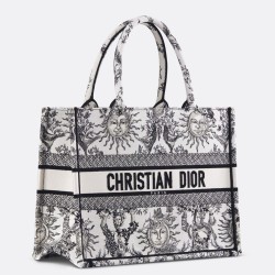 Dior Medium Book Tote Bag in White Toile de Jouy Soleil Embroidery CDBS2462