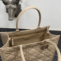 Dior Medium Book Tote Bag With Strap in Beige Macrocannage Calfskin CDBS2466