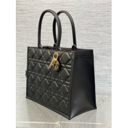 Dior Medium Book Tote Bag With Strap in Black Macrocannage Calfskin CDBS2467