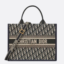 Dior Medium Book Tote Bag With Strap in Blue Dior Oblique Canvas CDBS2468