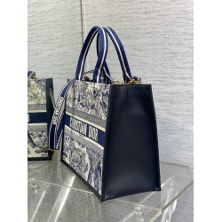 Dior Medium Book Tote Bag With Strap in Blue Toile de Jouy Sauvage Embroidery CDBS2469