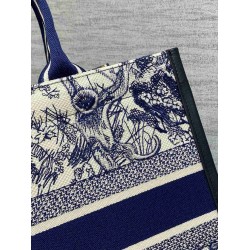 Dior Medium Book Tote Bag With Strap in Blue Toile de Jouy Sauvage Embroidery CDBS2469