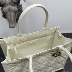 Dior Medium Book Tote Bag With Strap in White Macrocannage Calfskin CDBS2475