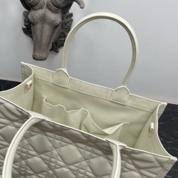 Dior Medium Book Tote Bag With Strap in White Macrocannage Calfskin CDBS2475