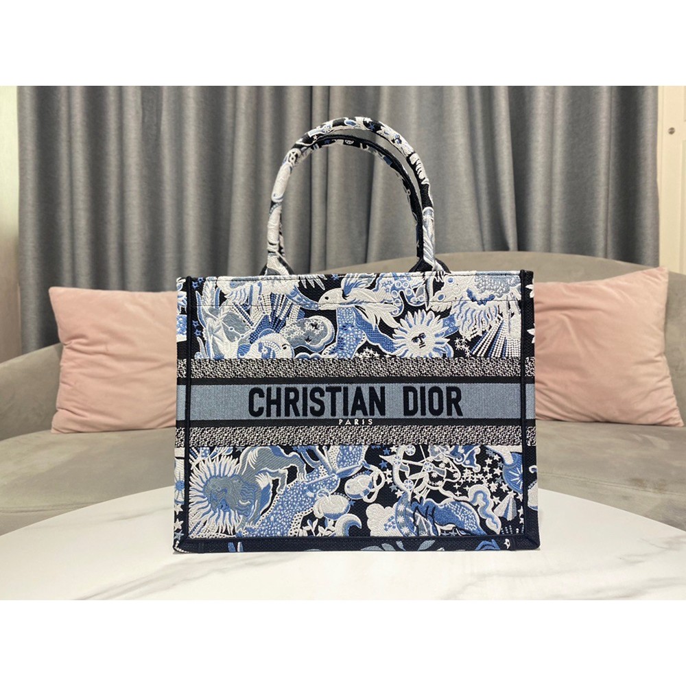 Dior Medium Book Tote In Blue Zodiac Fantastico Embroidery CDBS2478