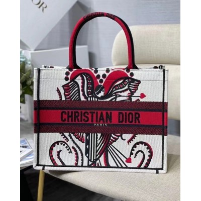 Dior Medium Book Tote In Latte Multicolor Cupidon Embroidery CDBS2480