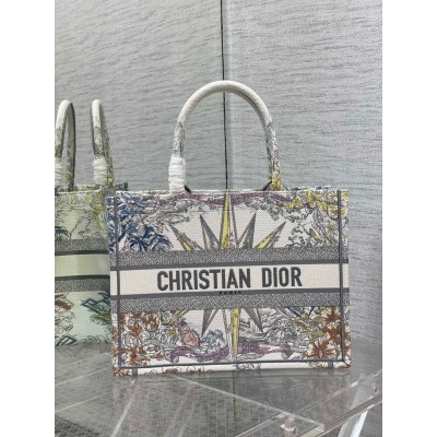 Dior Medium Dior Book Tote In White Multicolor Reve d'Infini Embroidery CDBS2484