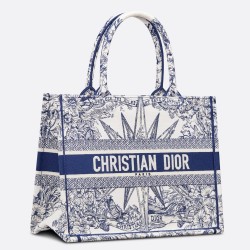 Dior Medium Dior Book Tote In White and Blue Reve d'Infini Embroidery CDBS2483