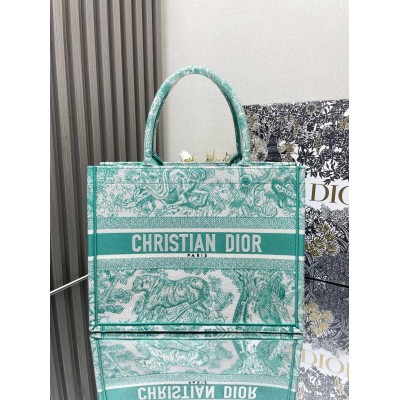 Dior Medium Dioriviera Book Tote in Aquamarina Toile de Jouy Embroidery CDBS2485