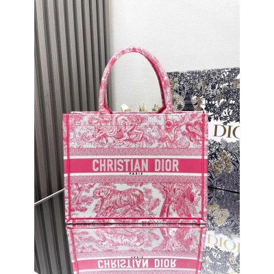 Dior Medium Dioriviera Book Tote in Pink Toile de Jouy Embroidery CDBS2486