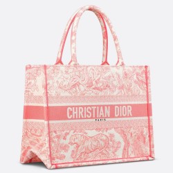 Dior Medium Dioriviera Book Tote in Pink Toile de Jouy Embroidery CDBS2486