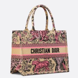 Dior Medium Dioriviera Book Tote in Raffia With Pink Toile de Jouy Sauvage Embroidery CDBS2487