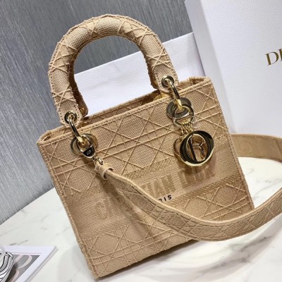 Dior Medium Lady D-Lite Bag In Beige Embroidered Canvas CDBS2526