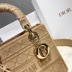 Dior Medium Lady D-Lite Bag In Beige Embroidered Canvas CDBS2526