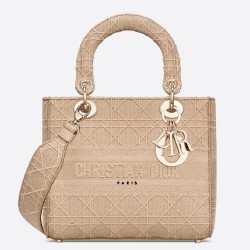 Dior Medium Lady D-Lite Bag In Beige Embroidered Canvas CDBS2526