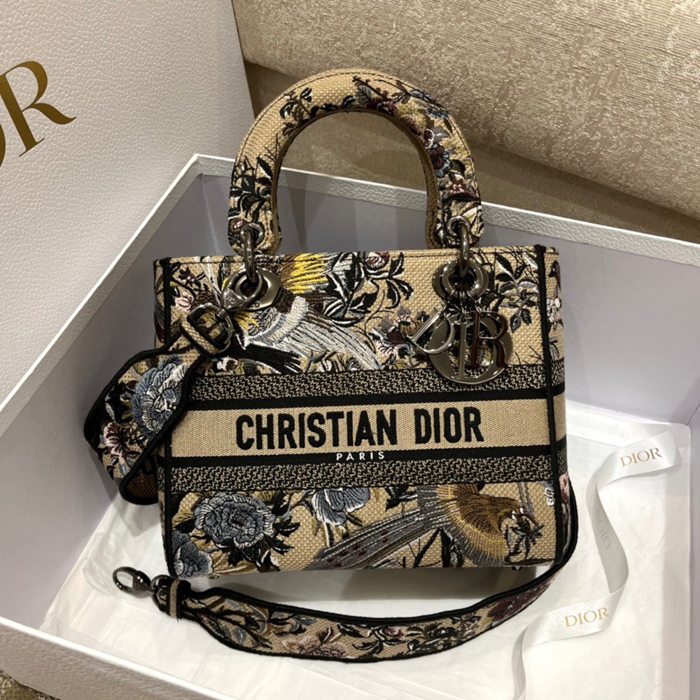 Dior Medium Lady D-Lite Bag In Beige Jardin d'Hiver Embroidery CDBS2527