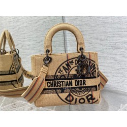 Dior Medium Lady D-Lite Bag In Beige Jute Canvas With Dior Union Motif CDBS2528