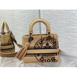 Dior Medium Lady D-Lite Bag In Beige Jute Canvas With Dior Union Motif CDBS2528