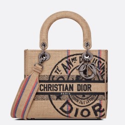 Dior Medium Lady D-Lite Bag In Beige Jute Canvas With Dior Union Motif CDBS2528