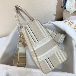 Dior Medium Lady D-Lite Bag In Beige Stripes Embroidery CDBS2530