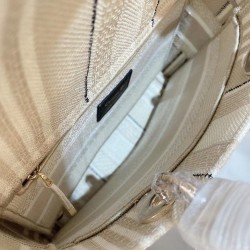 Dior Medium Lady D-Lite Bag In Beige Stripes Embroidery CDBS2530