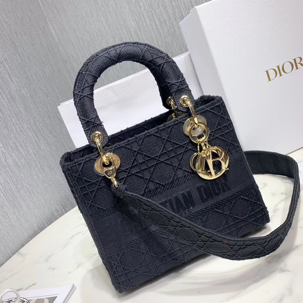 Dior Medium Lady D-Lite Bag In Black Embroidered Canvas CDBS2531