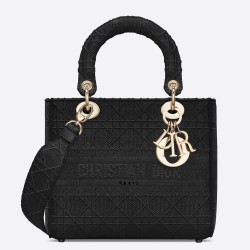 Dior Medium Lady D-Lite Bag In Black Embroidered Canvas CDBS2531