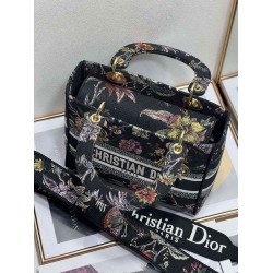 Dior Medium Lady D-Lite Bag In Black Jardin Botanique Embroidery CDBS2533