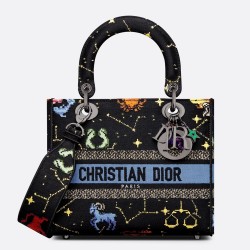 Dior Medium Lady D-Lite Bag In Black Pixel Zodiac Embroidery CDBS2534