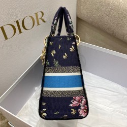 Dior Medium Lady D-Lite Bag In Blue D-Constellation Embroidery CDBS2537