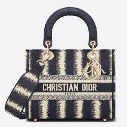 Dior Medium Lady D-Lite Bag In Blue D-Stripes Embroidery CDBS2539