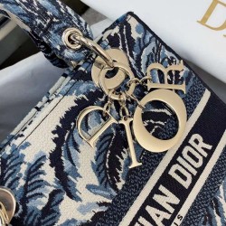 Dior Medium Lady D-Lite Bag In Blue Dior Palms Embroidery CDBS2538