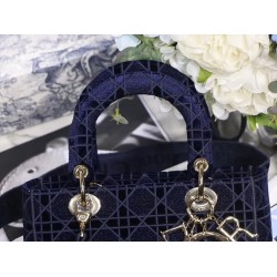 Dior Medium Lady D-Lite Bag In Blue Embroidered Velvet CDBS2540