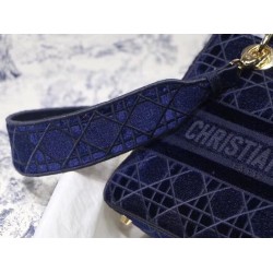 Dior Medium Lady D-Lite Bag In Blue Embroidered Velvet CDBS2540