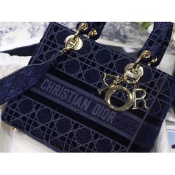 Dior Medium Lady D-Lite Bag In Blue Embroidered Velvet CDBS2540